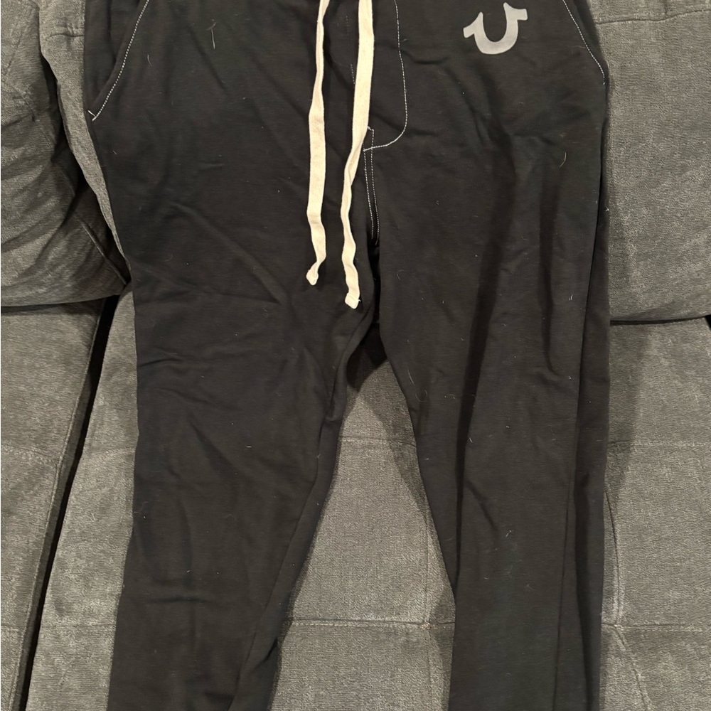 True Religion Black Joggers with White Drawstring